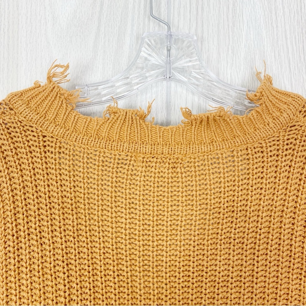 Andree by Unit | Mustard Yellow Knit Frayed V-Neck Pullover Sweater Size Large - Picture 10 of 14